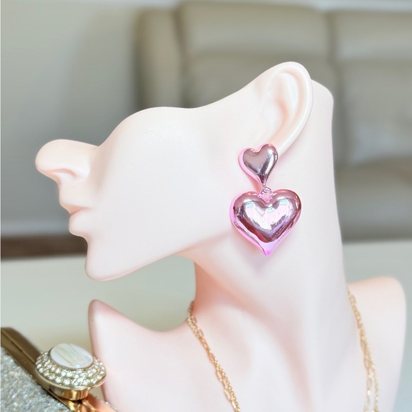 Pink and Silver Heart Earrings - Picture 3 of 10